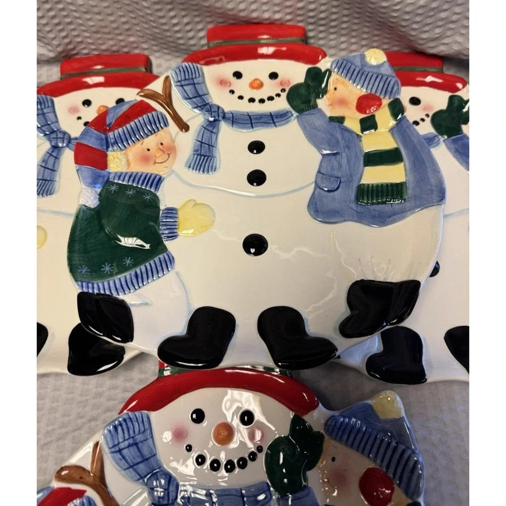 Pfaltzgraff Snowman Kids‎ Holiday Winter Platter Serving Tray Discontinued NOS